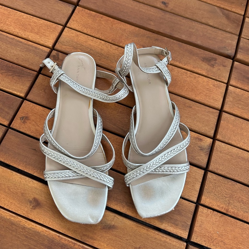 Elegant Silver Strappy Sandals Ann Taylor